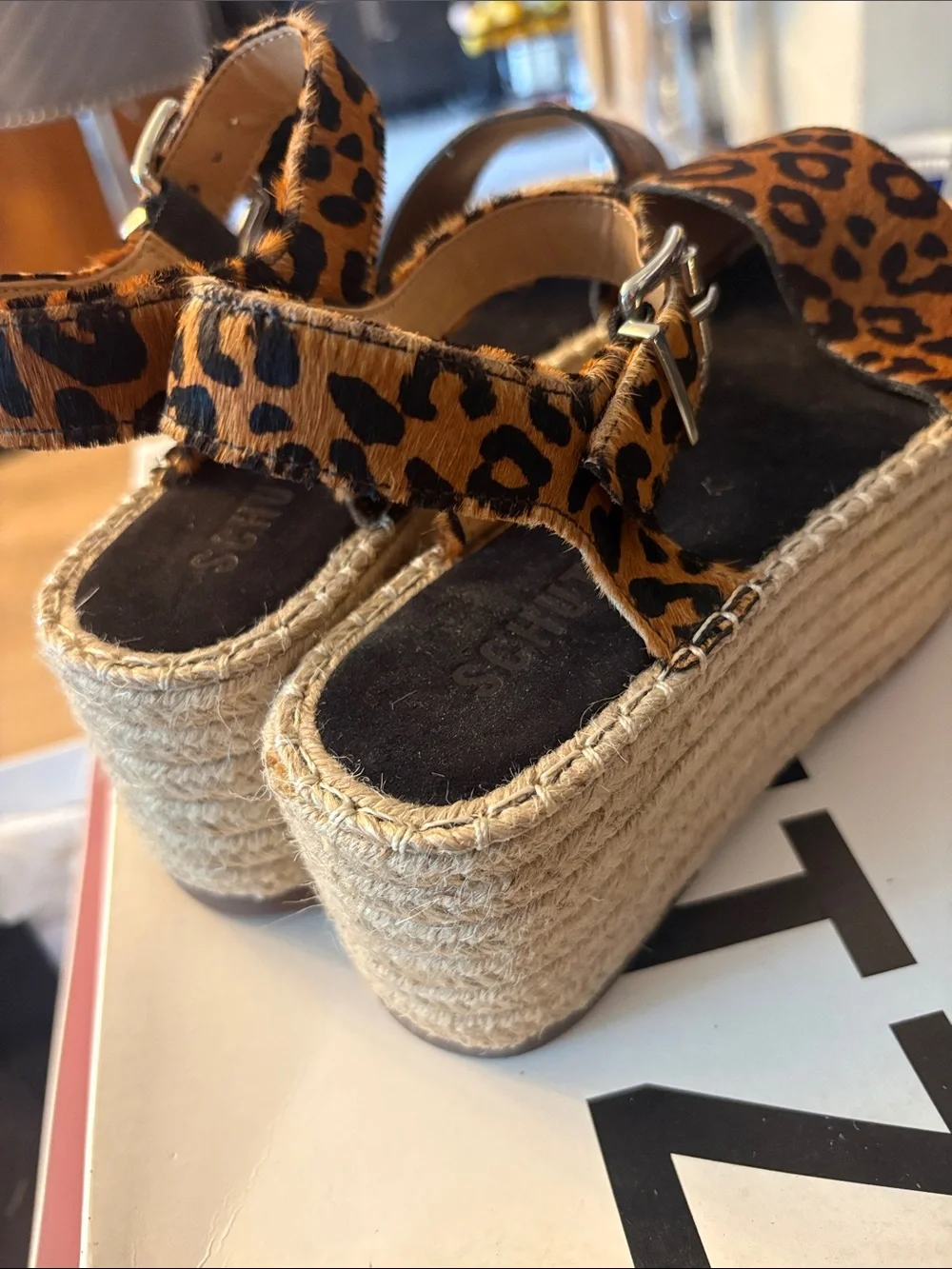 SCHUTZ Leopard Print Espadrille Sandals in Tan and Black 83